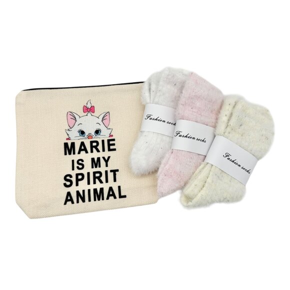 Aristocats Marie Makeup Bag 8.5 X 6.5 With 3 Pairs Of Fashion Socks Gift Set - Picture 1 of 8